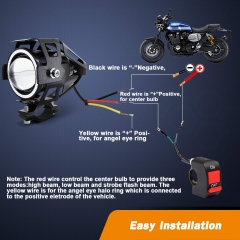 Motorcycle Headlight Cree U7 LED Fog Lights Spotlight Daytime Running Lights with Red Angel Eyes Halo Ring and ON/Off Toggle Switch