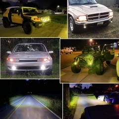 Motorcycle LED Driving Lights 12000LM Tri-Color Mini Fog Lights 60W 6000K Super Bright Amber White Aux Spotlight for Motorcycle Yacht