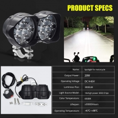 Motorcycle Driving Lights 3000LM Super Bright 18SMD Chips Sport Lights Waterproof for Cars ATV Bike Yamaha UTV Truck Boat DC9-85V,Xenon White