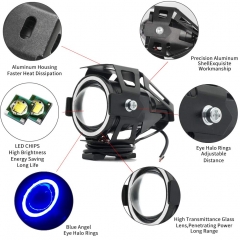 Motorcycle Lights Halo Ring Fog Headlights, Hi/Low Beam/Strobe/Blue Ring Modes U7 LED Driving Light Spotlight DRL Auxiliary Driving Lights With Switch