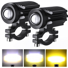 Motorcycle LED Driving Lights 12000LM Tri-Color Mini Fog Lights 60W 6000K Super Bright Amber White Aux Spotlight for Motorcycle Yacht