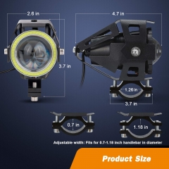 Motorcycle Lights Halo Ring Fog Spotlight Daytime Running Lights, White Hi/Low Beam/Strobe Modes U7 LED Front Headlight DRL Auxiliary Driving Lights With Switch