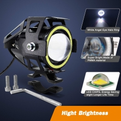Motorcycle Lights Halo Ring Fog Spotlight Daytime Running Lights, White Hi/Low Beam/Strobe Modes U7 LED Front Headlight DRL Auxiliary Driving Lights With Switch