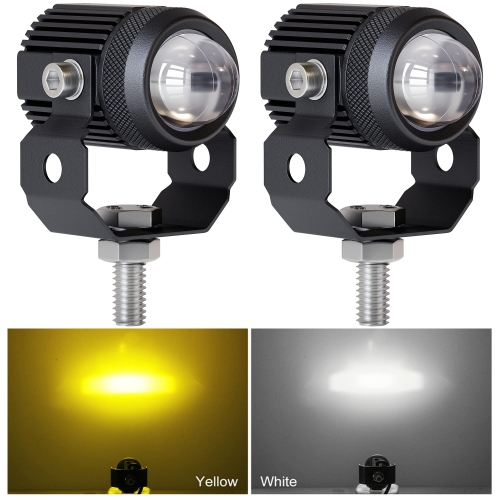 Motorcycle LED Driving Fog Lights 60W Amber and White Projector Lights 1.3" Aux Spotlight, Compatible with Jeep E-Bike Tractor Pickup Truck ATV UTV SUV Boat etc