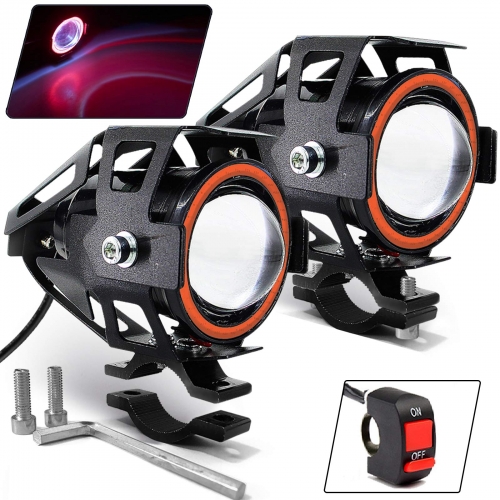 Motorcycle Headlight Led U7 DRL Fog Driving Running Light with Angel Eyes Lights Ring Front Spotlight Strobe Flashing Blue Light and Switch