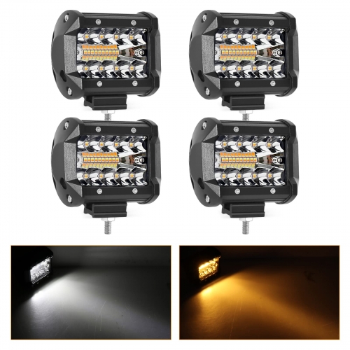 4 Inch LED Lights Bar White Amber 4 Pack 120W Flood Spot Light Combo 6 Modes LED Work Light Pods Triple Row, Led Off Road Lights for Truck/Boat/ATV