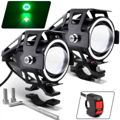 Motorcycle Headlight Cree U7 LED Fog Lights Spotlight Daytime Running Lights with Red Angel Eyes Halo Ring and ON/Off Toggle Switch