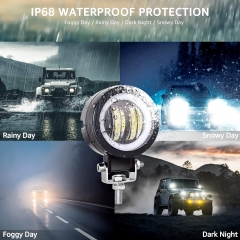 2PCS 3 Inch 40W Fog Light White 6000K 10-80V DC 8000LM Waterproof Round LED Angel Eye Light Strip Off-Road Vehicle Marine Work Light Motorcycle Light Jeep ATV UTV SUV Boat Marine 4X4
