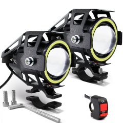 Motorcycle Lights Halo Ring Fog Spotlight Daytime Running Lights, White Hi/Low Beam/Strobe Modes U7 LED Front Headlight DRL Auxiliary Driving Lights With Switch