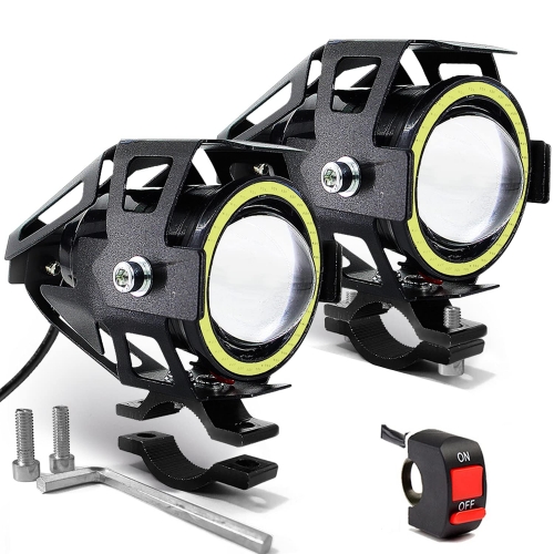 Motorcycle Lights Halo Ring Fog Spotlight Daytime Running Lights, White Hi/Low Beam/Strobe Modes U7 LED Front Headlight DRL Auxiliary Driving Lights With Switch
