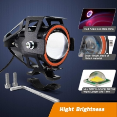 Motorcycle Headlight Led U7 DRL Fog Driving Running Light with Angel Eyes Lights Ring Front Spotlight Strobe Flashing Blue Light and Switch