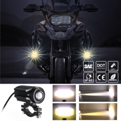 Motorcycle LED Driving Lights 12000LM Tri-Color Mini Fog Lights 60W 6000K Super Bright Amber White Aux Spotlight for Motorcycle Yacht