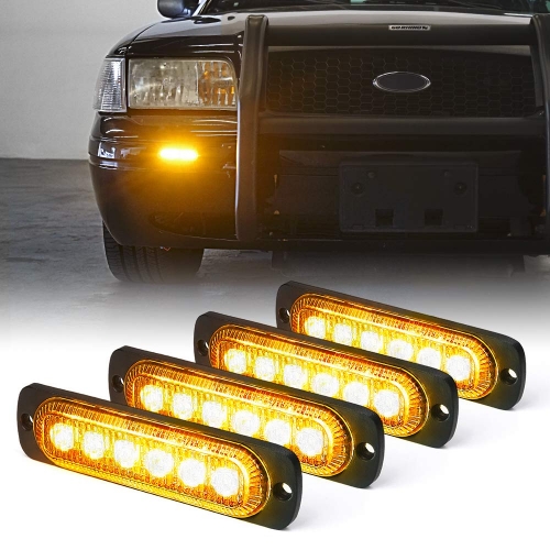 Amber/White 6 LED Emergency Strobe Lights Kit Surface Flush Mount Side Marker Grill Grille Hazard Warning Light Head 18 Flashing Modes for Off-Road Vehicles ATV Trucks Cars