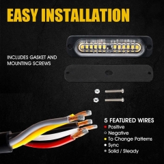 Amber 12 LED Emergency Strobe Lights Kit Surface Flush Mount Side Marker Grill Grille Hazard Warning Flashing Light Head for Off-Road Vehicles ATV Trucks Cars