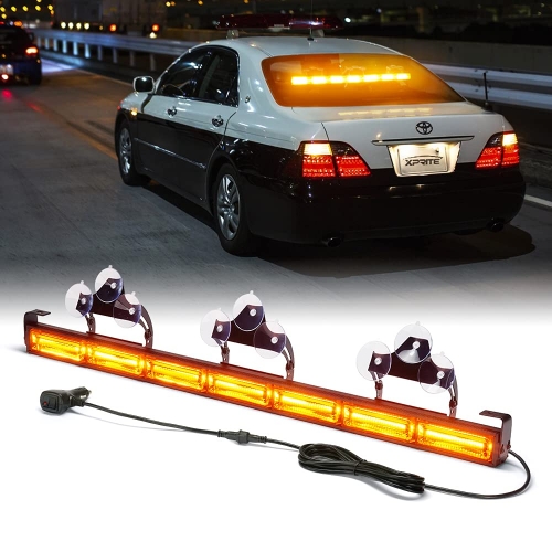 31" COB Traffic Advisor Police Strobe Light Bar, Hazard Warning Safety Flashing Lightbar w/ Suction Cup Mount for Volunteer Firefighter Emergency Vehicles Trucks SUV UTV