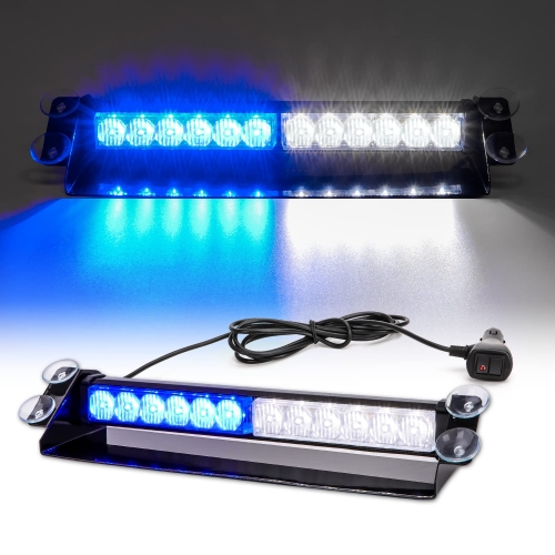 Emergency Light 14" 12 LED 9 Flashing Modes 4 Powerful Suction Cups, Super Bright Mini Visor Strobe Light Bar, Dash Windshield Warning Light for Vehicles Car Truck