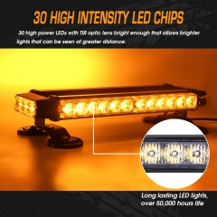 LED Strobe Flashing Light Bar -Double Side Amber 30 LED High Intensity Emergency Hazard Warning Lighting Bar/Beacon/with Magnetic and 16 ft Straight Cord for Car Trailer Roof Safety