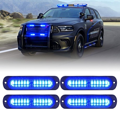 Blue LED Emergency Strobe Lights Kit, Surface Flush Mount Grill Grille Hazard Warning Safty Flashing Police Light for Volunteer Vehicles Off-Road Trucks Cars SUV ATV UTV Motorcycle