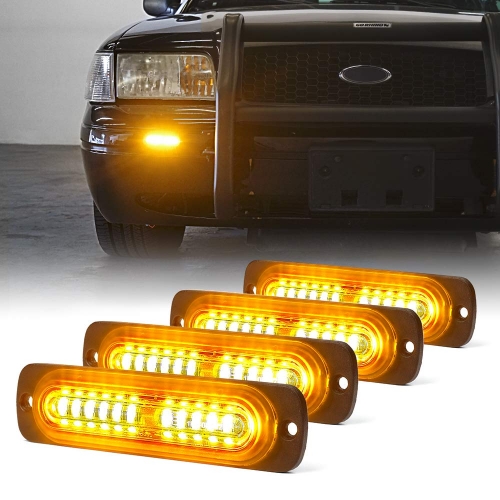 Amber 12 LED Emergency Strobe Lights Kit Surface Flush Mount Side Marker Grill Grille Hazard Warning Flashing Light Head for Off-Road Vehicles ATV Trucks Cars