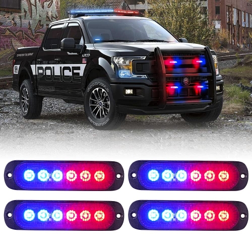 LED Emergency Strobe Police Lights Kit, Surface Flush Mount Grill Grille Hazard Safty Warning Flashing Light for Volunteer Vehicles Off-Road Trucks Cars SUV ATV UTV Motorcycle