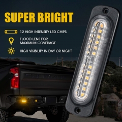 Amber 12 LED Emergency Strobe Lights Kit Surface Flush Mount Side Marker Grill Grille Hazard Warning Flashing Light Head for Off-Road Vehicles ATV Trucks Cars