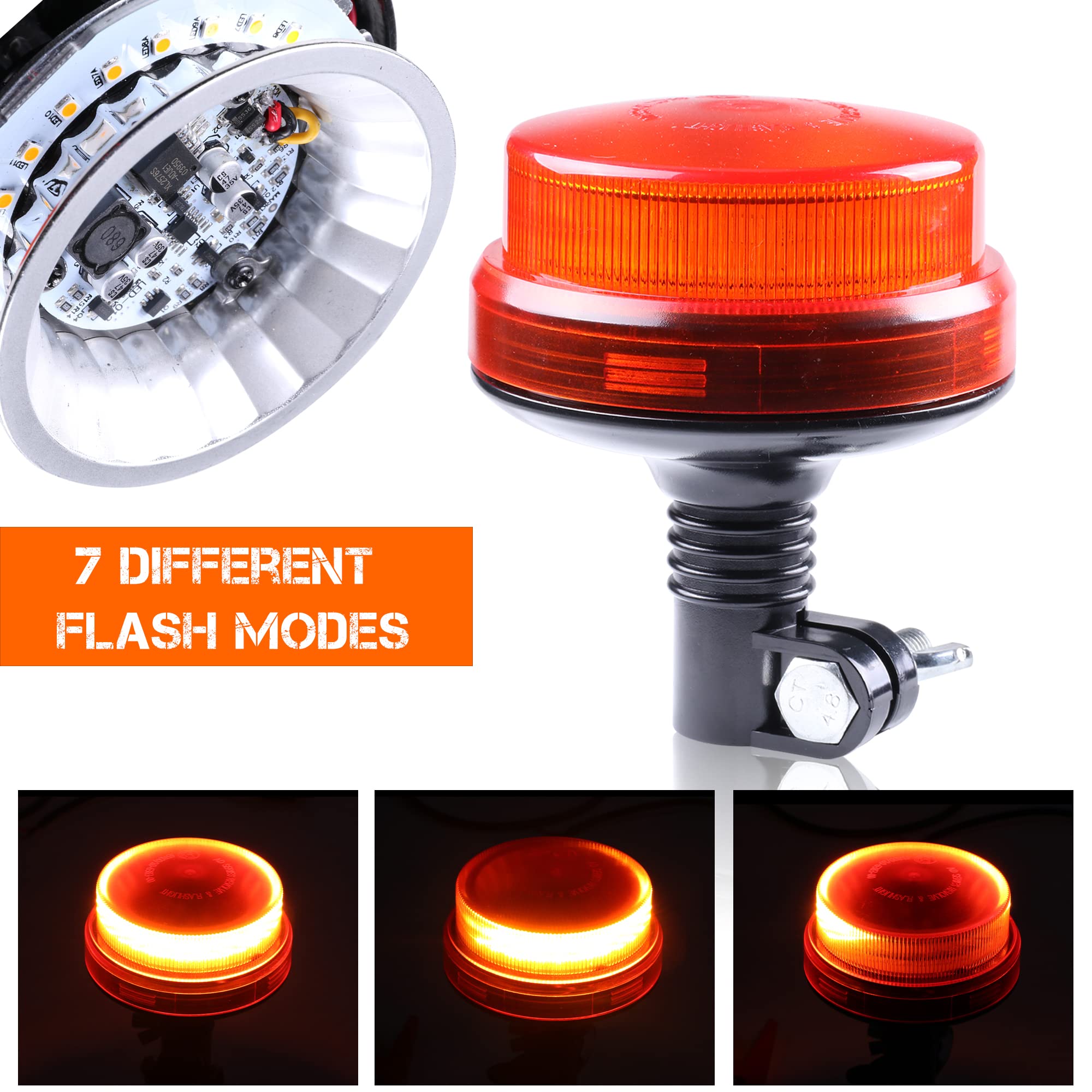 Rotating Safety Light LED Amber Beacon Light 4.25Inch, Rotating Flashing Emergency Warning ...