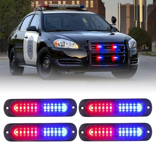 Red Blue LED Emergency Strobe Lights Kit, Surface Flush Mount Grill Grille Hazard Warning Safty Flashing Police Light for Volunteer Vehicles Off-Road Trucks Cars SUV ATV UTV Motorcycle