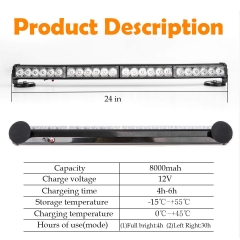 24” Blue Wireless Traffic Advisor Emergency Lights Bar Battery Led Strobe Warning Light Roof Top Hazard Flash with Magnetic Base Mount and 12V Rechargeable Plug
