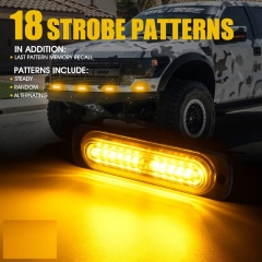 Amber 12 LED Emergency Strobe Lights Kit Surface Flush Mount Side Marker Grill Grille Hazard Warning Flashing Light Head for Off-Road Vehicles ATV Trucks Cars