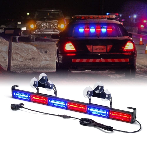 27" COB Traffic Advisor Police Strobe Light Bar, Hazard Warning Safety Flashing Lightbar w/ Suction Cup Mount for Volunteer Firefighter Emergency Vehicles Trucks SUV UTV