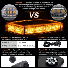 48LED Roof Top Strobe Lights, High Visibility Emergency Safety Warning LED Mini Strobe Light bar with Magnetic Base for 12-24V Snow Plow, Trucks, Construction Vehicles