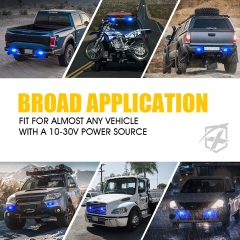 Blue LED Emergency Strobe Lights Kit, Surface Flush Mount Grill Grille Hazard Warning Safty Flashing Police Light for Volunteer Vehicles Off-Road Trucks Cars SUV ATV UTV Motorcycle
