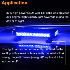 Waterproof 30W Magnetic Rooftop Blue LED Emergency Strobe Flashing Light Bar for Volunteer Firefighter Trucks EMS Law Enforcement Vehicles Police Car Safety Warning
