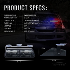 16 LED High Intensity Emergency Hazard Warning Strobe Lights w/Suction Cups for Law Enforcement Vehicles Truck Interior Roof Windshield Dash Deck Flashing Light