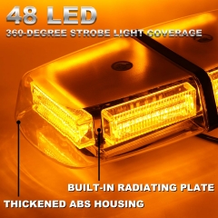 48 LED Roof Top Strobe Lights, Emergency Hazard Warning Safety Flashing LED Mini Bar Strobe Light for Truck Car Snow Plow Vehicles , Waterproof and Magnetic Mount (Amber)