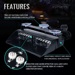 16 LED High Intensity Emergency Hazard Warning Strobe Lights w/Suction Cups for Law Enforcement Vehicles Truck Interior Roof Windshield Dash Deck Flashing Light