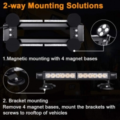 Waterproof 30W Magnetic Rooftop Blue LED Emergency Strobe Flashing Light Bar for Volunteer Firefighter Trucks EMS Law Enforcement Vehicles Police Car Safety Warning