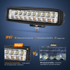 54W White/Amber Lights Bar 6 Inch Flood Fog Road Boat Driving Led Work SUV Jeep Lamp