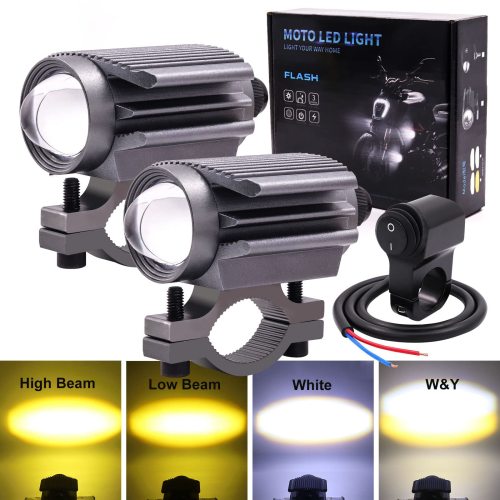 Motorcycle Spotlight Auxiliary Lights, Fog Yellow/DRL White/Combo 2Pcs 15W with Waterproof Handlebar Switch