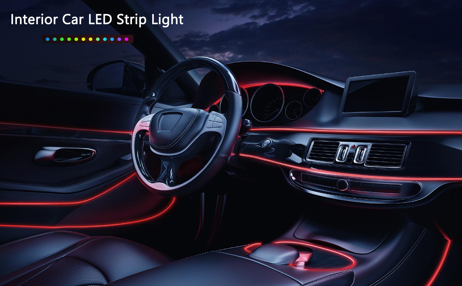 Lumières de bande led de voiture, lumières intérieures de voiture rgb  multicolores, 16 millions de couleurs 5 en 1 avec fibre optique de 236  pouces, kits d'éclairage ambiant, son actif