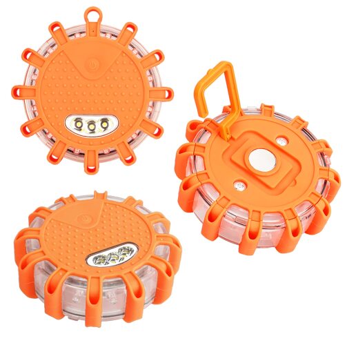 LED Road Safety Flares lights, Emergency Lights for Roadside Security, Warning Flashing Beacon Disc with Magnet and Hook for Vehicles and Boats and Marine Vessels