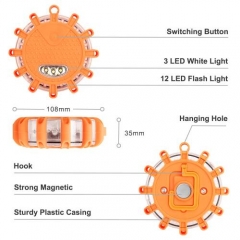 LED Road Safety Flares lights, Emergency Lights for Roadside Security, Warning Flashing Beacon Disc with Magnet and Hook for Vehicles and Boats and Marine Vessels