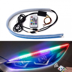 Exterior Car LED Lights - Multicolor 2 Pcs 24 inches Daytime Running Lights, RGB Flexible LED Strip Light Kits - for Car Replacement Switchback Headlight Decorative Lamp and Turn Signal Light