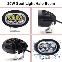 Dual Halo Led Fog Light Led Motorcycle Driving Lights, 20W Auxiliary Light bar For ATV Trucks Cars Trailer Off Road Agricultural Construction vehicle Boat
