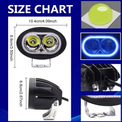Dual Halo Led Fog Light Led Motorcycle Driving Lights, 20W Auxiliary Light bar For ATV Trucks Cars Trailer Off Road Agricultural Construction vehicle Boat