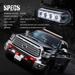4 LED 4 Watt Emergency Vehicle Waterproof Surface Mount Deck Dash Grille Strobe Light Warning Police Light Head with Clear Lens