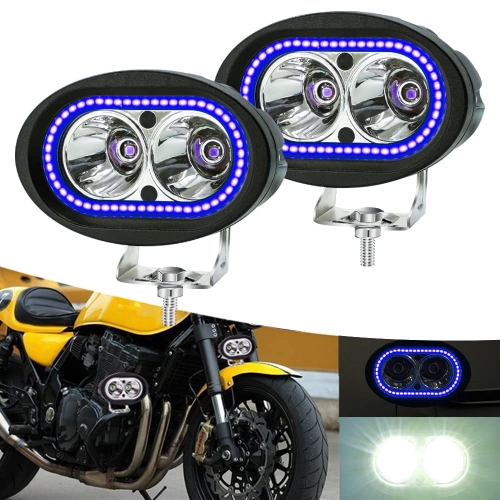 Dual Halo Led Fog Light Led Motorcycle Driving Lights, 20W Auxiliary Light bar For ATV Trucks Cars Trailer Off Road Agricultural Construction vehicle Boat