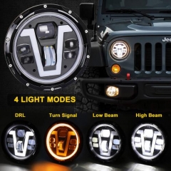 LED Headlights 7 inch with Halo Ring Amber Turn Signal Lights V Type White DRL Hi Lo Beam for Jeep Wrangler JK TJ LJ CJ Black