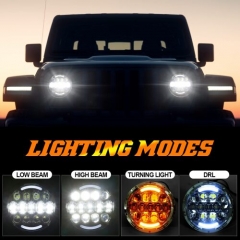 105W 7 Inch Round LED Headlight with White/amber Turn Signal DRL for Wrangler Jk TjSignal High Low Sealed Beam Headlamps, Compatible with Jeep Wrangler JK TJ CJ Hummer H1 H2