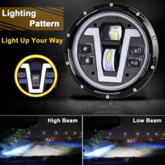 LED Headlights 7 inch with Halo Ring Amber Turn Signal Lights V Type White DRL Hi Lo Beam for Jeep Wrangler JK TJ LJ CJ Black